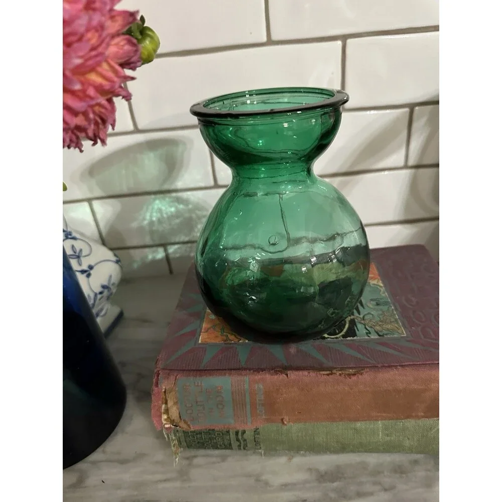Antique Emerald Green Glass Hyacinth Bulb Forcing Vase Hand Blown